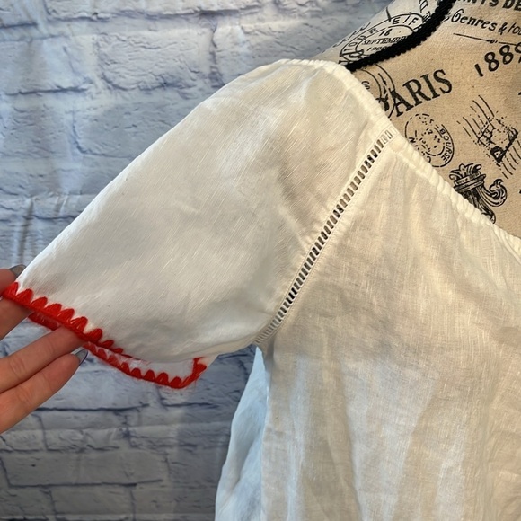 J Crew Dress CoverUp White w Pompoms Linen Blend Embroidered Trim Size Small - Picture 3 of 11